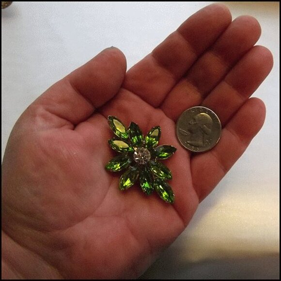 1950s Juliana Style Bright Lime Crystal Vintage Feather Brooch 15247 - Picture 5 of 6